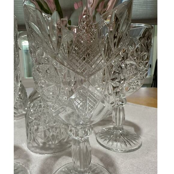 Vintage Hobstar Star Burst Glass Wine Water Goblets Set Of Four 4 - Picture 12 of 15